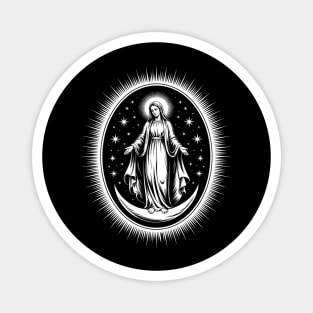 Assumption of Mary – Mystical Celestial Illustration in Black and White Magnet
